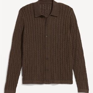 Brown Cable Knit Button-Front Sweater